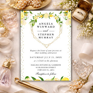 Lemons Floral Heart Wreath Wedding Invitation