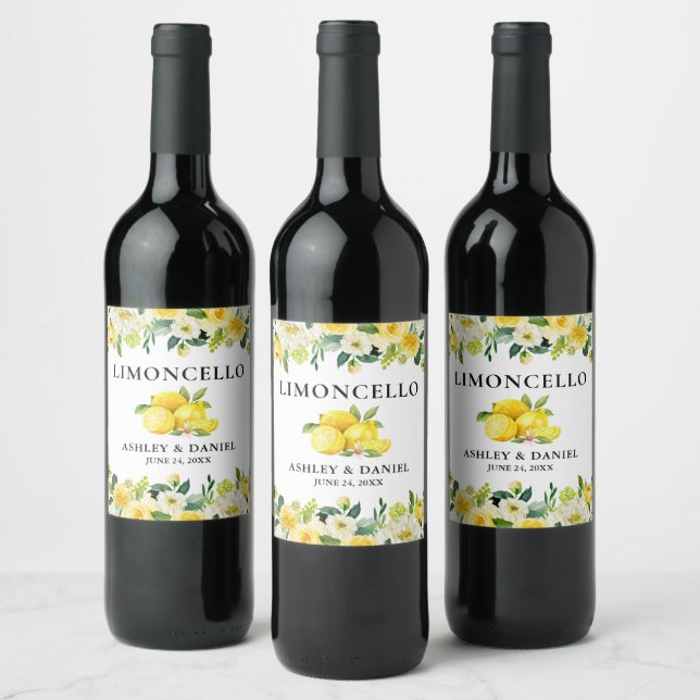 Lemons Floral Limoncello Wedding Bottle Label (Bottles)
