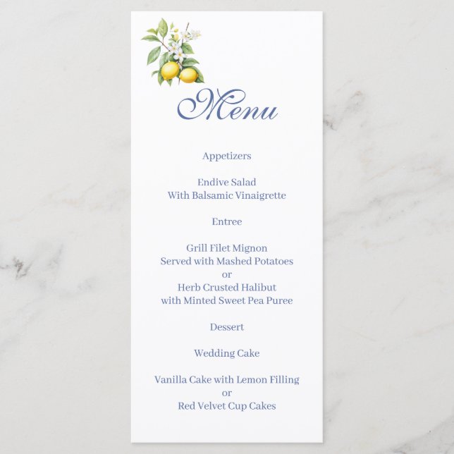 Lemons floral  Menu (Front)