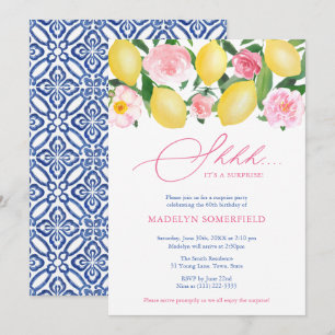Lemons Floral Shhh! Surprise Lady Birthday Party Invitation