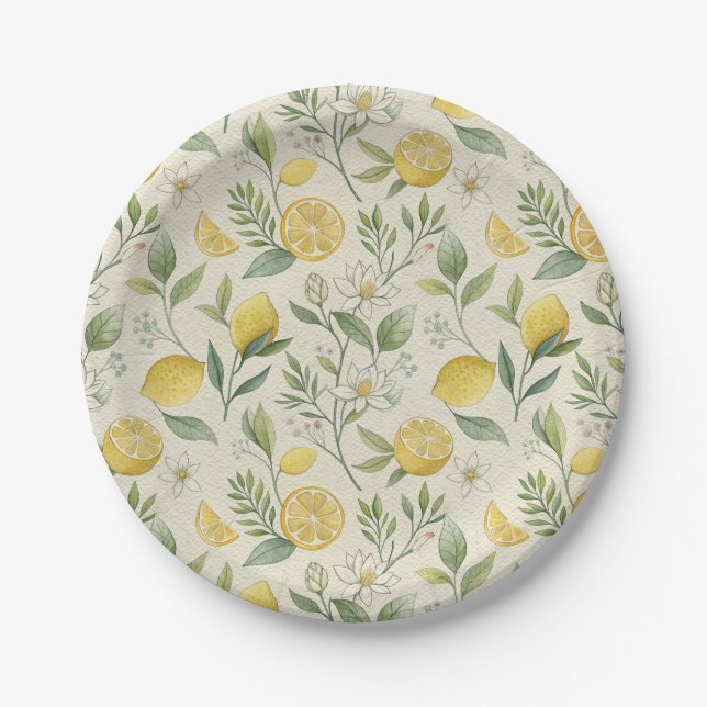 Lemons & Flowers Pattern Paper Plates (Front)