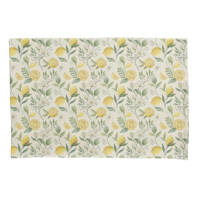 Lemons & Flowers Pattern  Pillow Case (Front)
