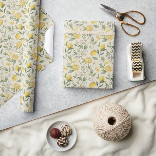 Lemons & Flowers Pattern Wrapping Paper Roll (Crafts)