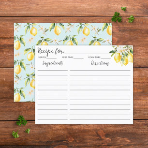 Lemons Flowers Tree Branch Botanical Recipe Card