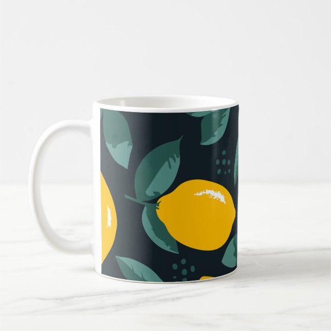 Lemons Flowers, Vintage Summer Texture. Coffee Mug (Left)