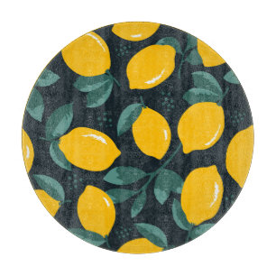 Lemons Flowers, Vintage Summer Texture. Cutting Board