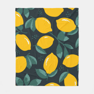Lemons Flowers, Vintage Summer Texture. Fleece Blanket