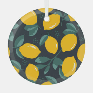 Lemons Flowers, Vintage Summer Texture. Glass Tree Decoration