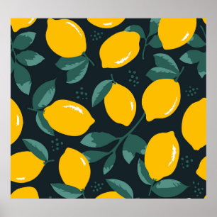 Lemons Flowers, Vintage Summer Texture. Poster