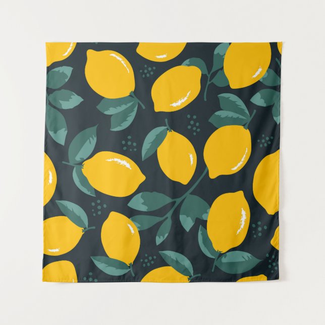 Lemons Flowers, Vintage Summer Texture. Tapestry (Front)