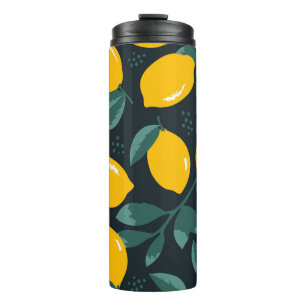 Lemons Flowers, Vintage Summer Texture. Thermal Tumbler