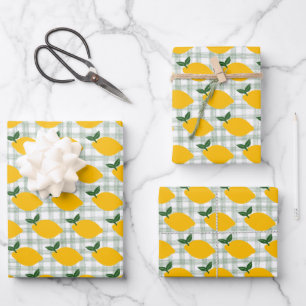 Lemons Gingham Cute CUSTOM Bridal Shower Birthday Wrapping Paper Sheet