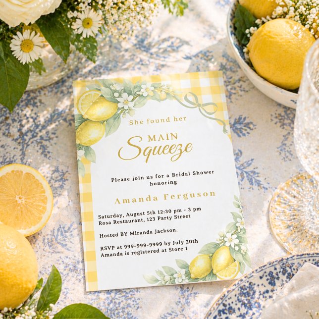 Lemons gingham squeeze Bridal Shower invitation (Creator Uploaded)