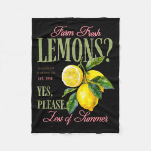 Lemons graphic vintage farm fresh aesthetic summer fleece blanket