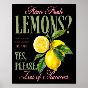Lemons graphic vintage farm fresh aesthetic summer poster