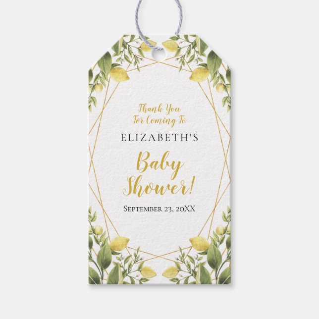 Lemons Greenery Baby Shower Gift Tags (Front)