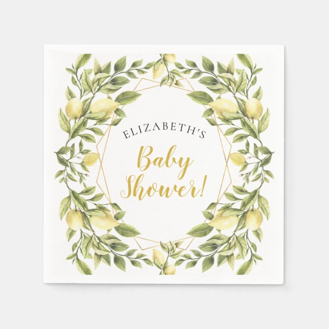 Lemons Greenery Baby Shower Napkin (Front)