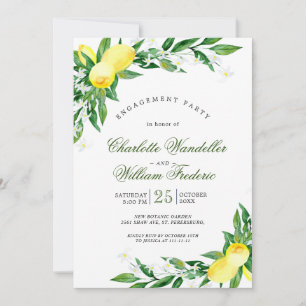 Lemons Greenery Blossom Engagement Party Invitation