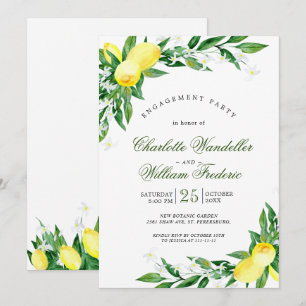 Lemons Greenery Blossom Engagement Party Invitation