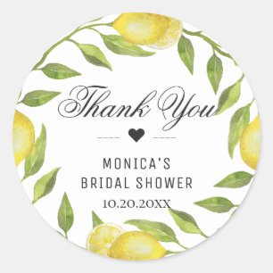 Lemons Greenery Blossom Monogram Name Classic Round Sticker