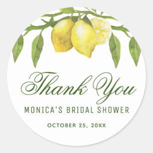 Lemons Greenery Blossom Thank You Name Classic Round Sticker