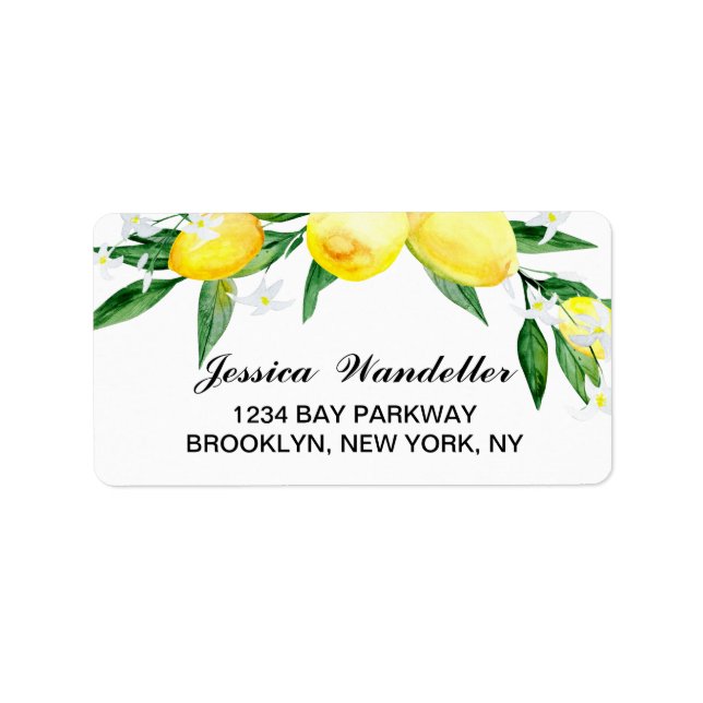 Lemons Greenery Blossom Watercolor Label (Front)