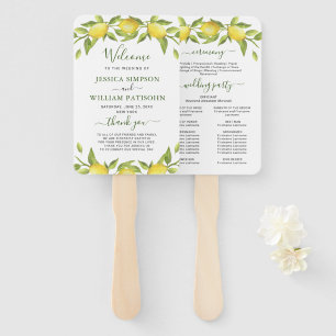 Lemons Greenery Blossom Wedding Program Hand Fan