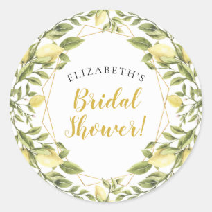 Lemons Greenery Bridal Shower Classic Round Sticker