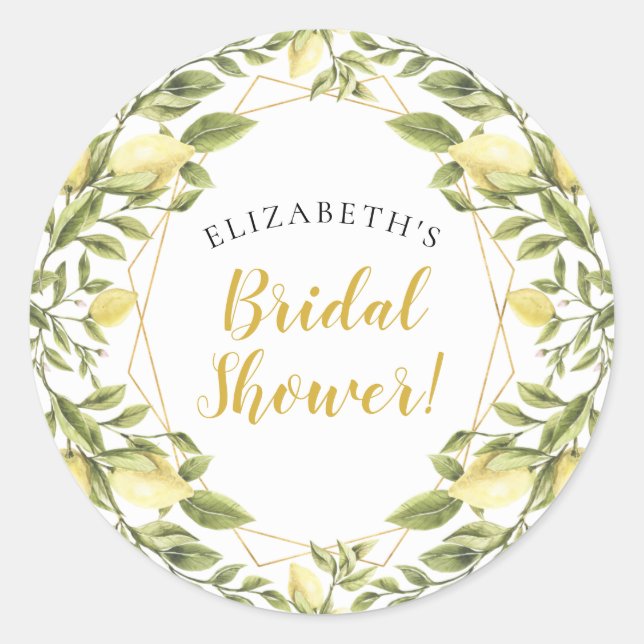 Lemons Greenery Bridal Shower Classic Round Sticker (Front)
