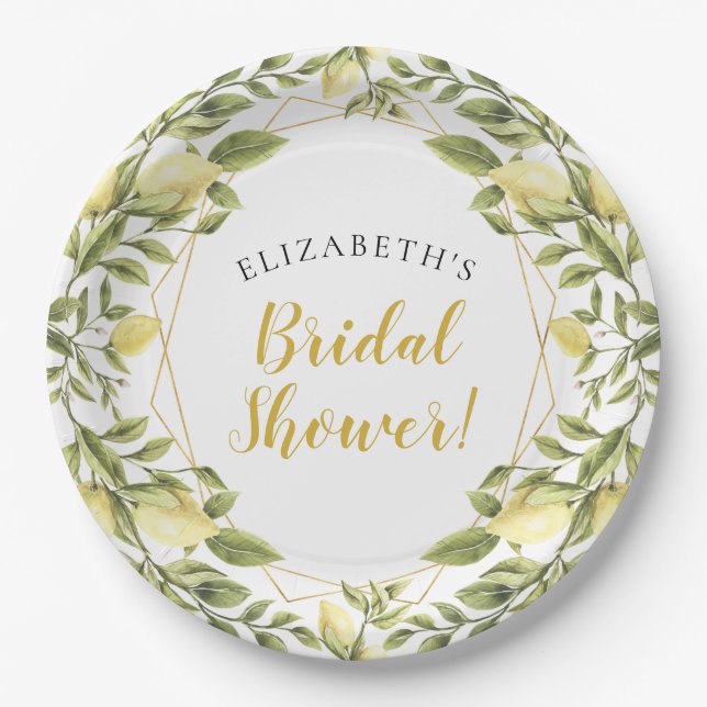Lemons Greenery Bridal Shower Paper Plate (Front)