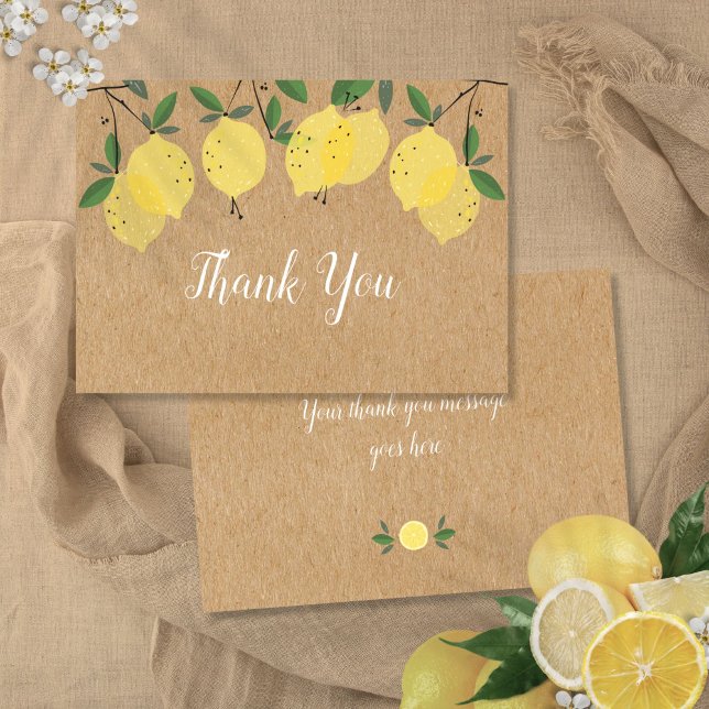 Lemons Greenery Floral Rustic Kraft Boho Thank You Card (Lemons Greenery Floral Rustic Kraft Boho Thank You Card)