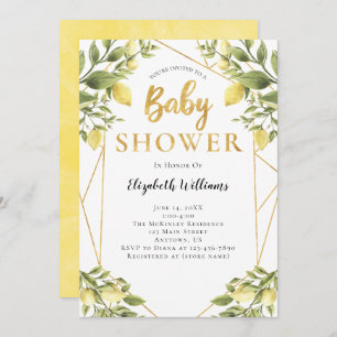 Lemons Greenery Geometric Frame Baby Shower Invitation