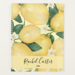 Lemons Greenery Personalised  Planner<br><div class="desc">Elegant watercolor painting of lemons and greenery are accented with white citrus blossoms with personalised details in chic lettering on the front. Planner includes monthly and weekly layouts,  12 months,  60 pages with laminated soft cover front and back covers. MATCHING ITEMS in our store.</div>