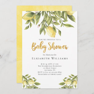 Lemons Greenery Watercolor Baby Shower Invitation