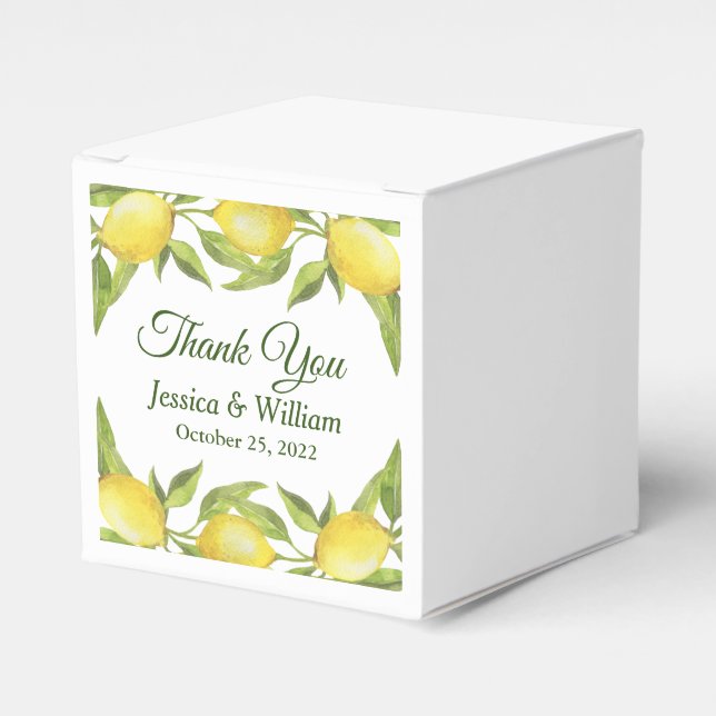 Lemons & Greenery Watercolor Gift Wedding Favour Box (Front Side)