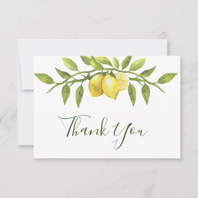 Lemons &  Greenery Watercolor Thank You Card (Front)