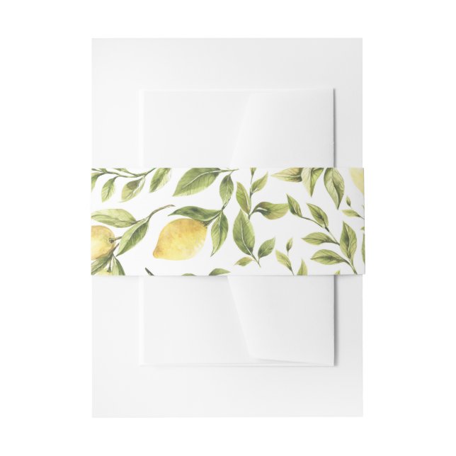 Lemons Greenery Watercolor Yellow Green Invitation Belly Band (Front Example)