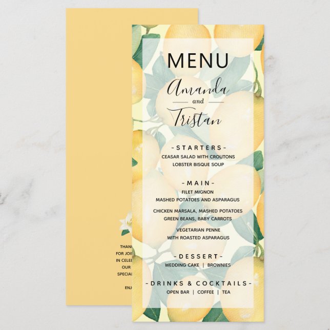 Lemons Greenery Wedding  Menu (Front/Back)