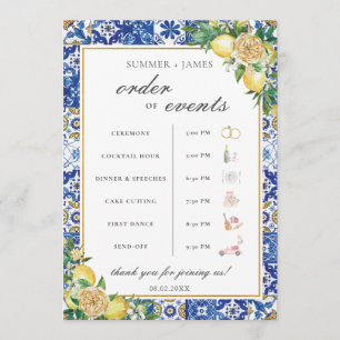 Lemons Greenery Wedding Order of Event Timeline  Programme