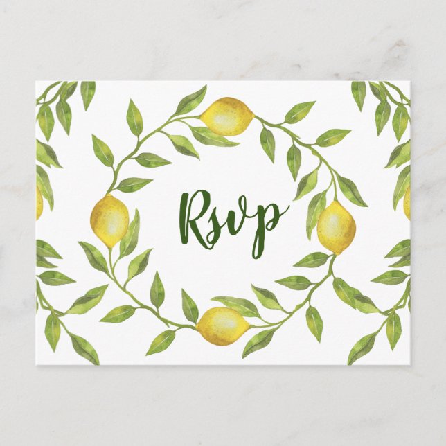 Lemons & Greenery   Wedding RSVP with Meal Choice Postcard (Front)