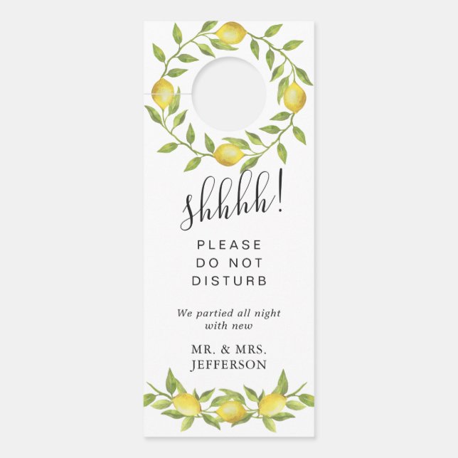 Lemons & Greenery Wedding Welcome Do Not Disturb Door Hanger (Front)