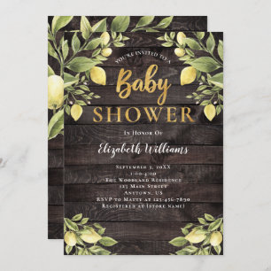 Lemons Greenery Wood Watercolor Baby Shower Invitation