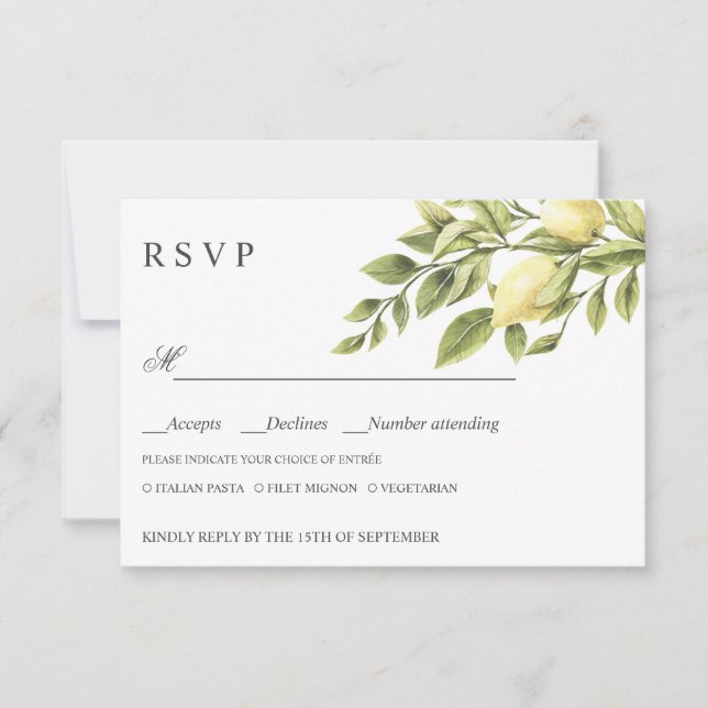 Lemons | Grey WEDDING RSVP MEAL CHOICE (Front)