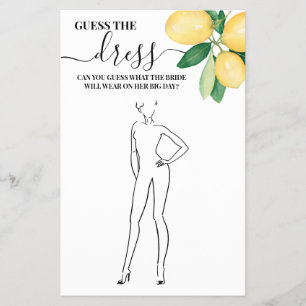 Lemons Guess the Dress Bridal Shower Game Card