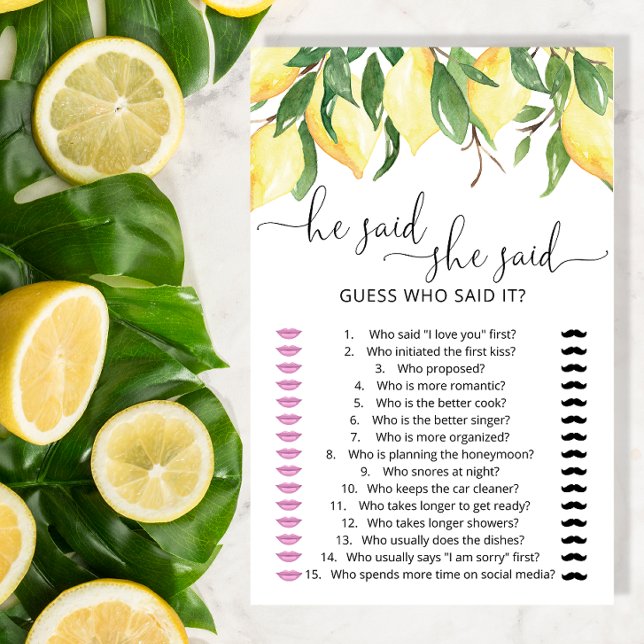 Lemons He Said She Said Bridal Shower Game (Creator Uploaded)