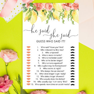 Lemons He Said She Said Bridal Shower Game