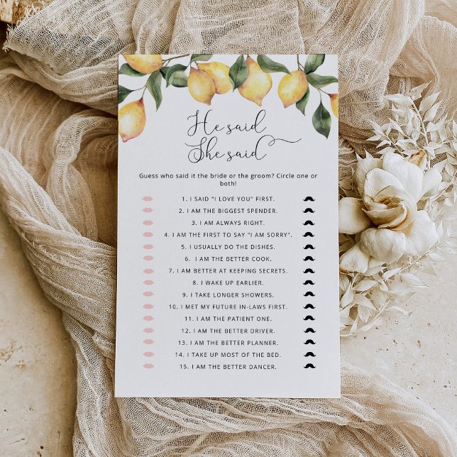 Lemons He said she said bridal shower game (Creator Uploaded)