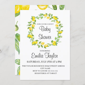 Lemons in watercolor for baby shower invitation