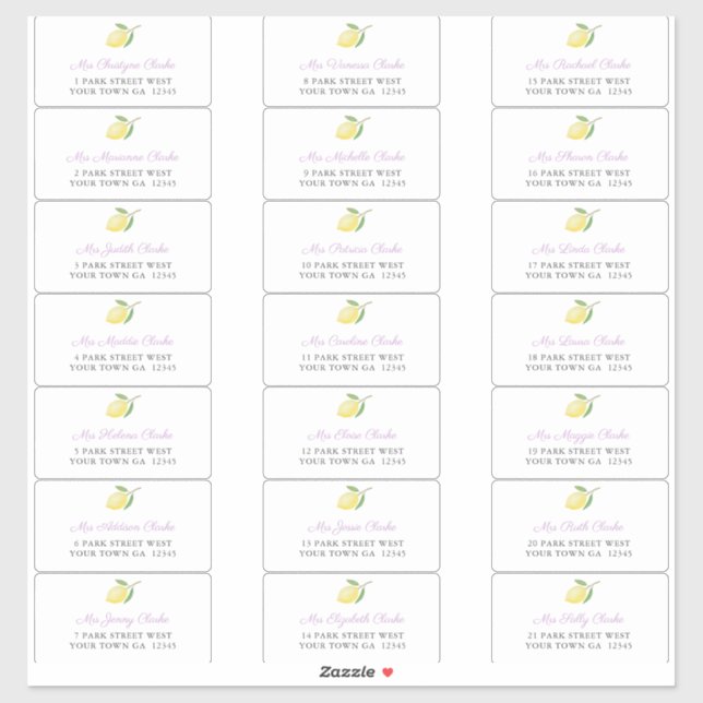 Lemons Lavender Charcoal Guest Envelope Address (Sheet)