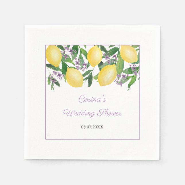 Lemons Lavender Purple Bridal Shower Party Napkin (Front)